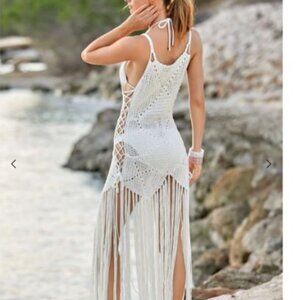 Venus White Crochet Maxi Coverup  sz Sm/Med